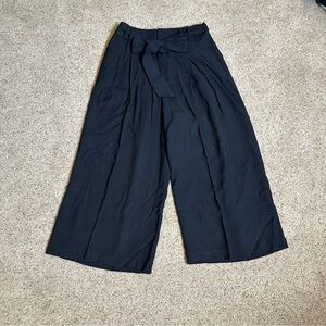 Zara Black Tie-Waist Wide Leg Crop Pants
